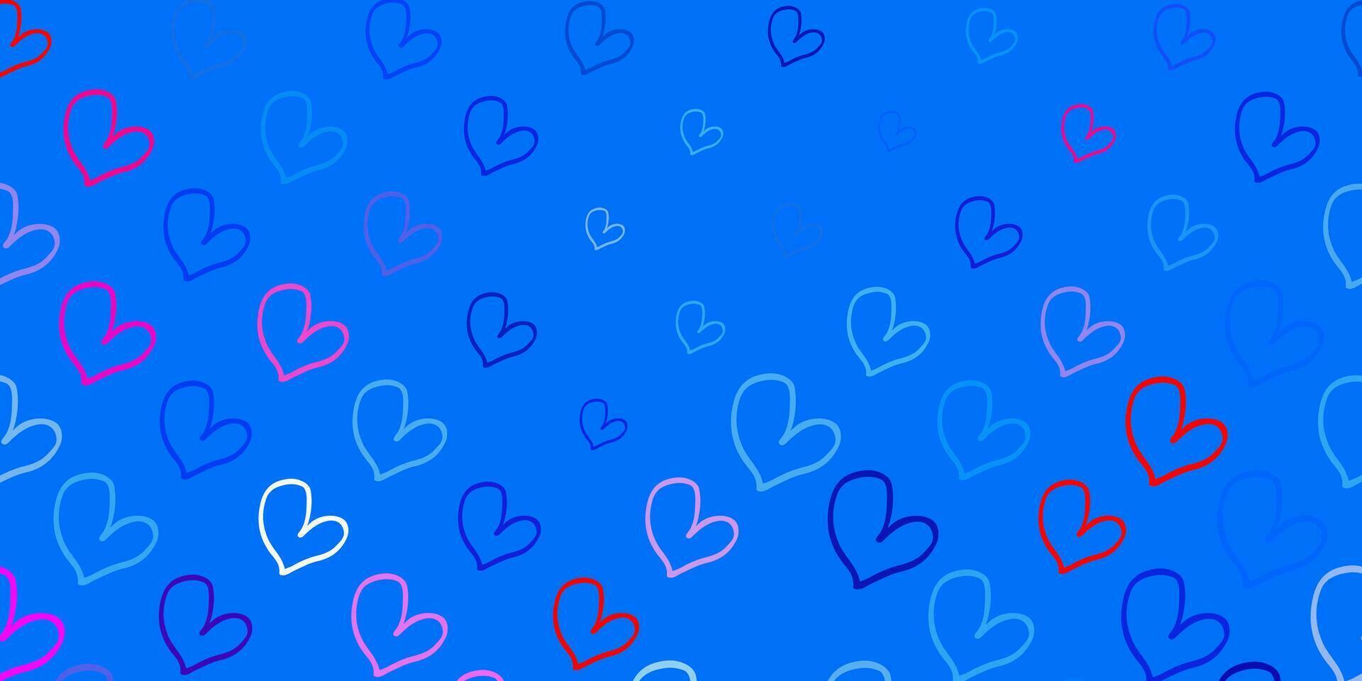 Light Blue, Red vector background with hearts.