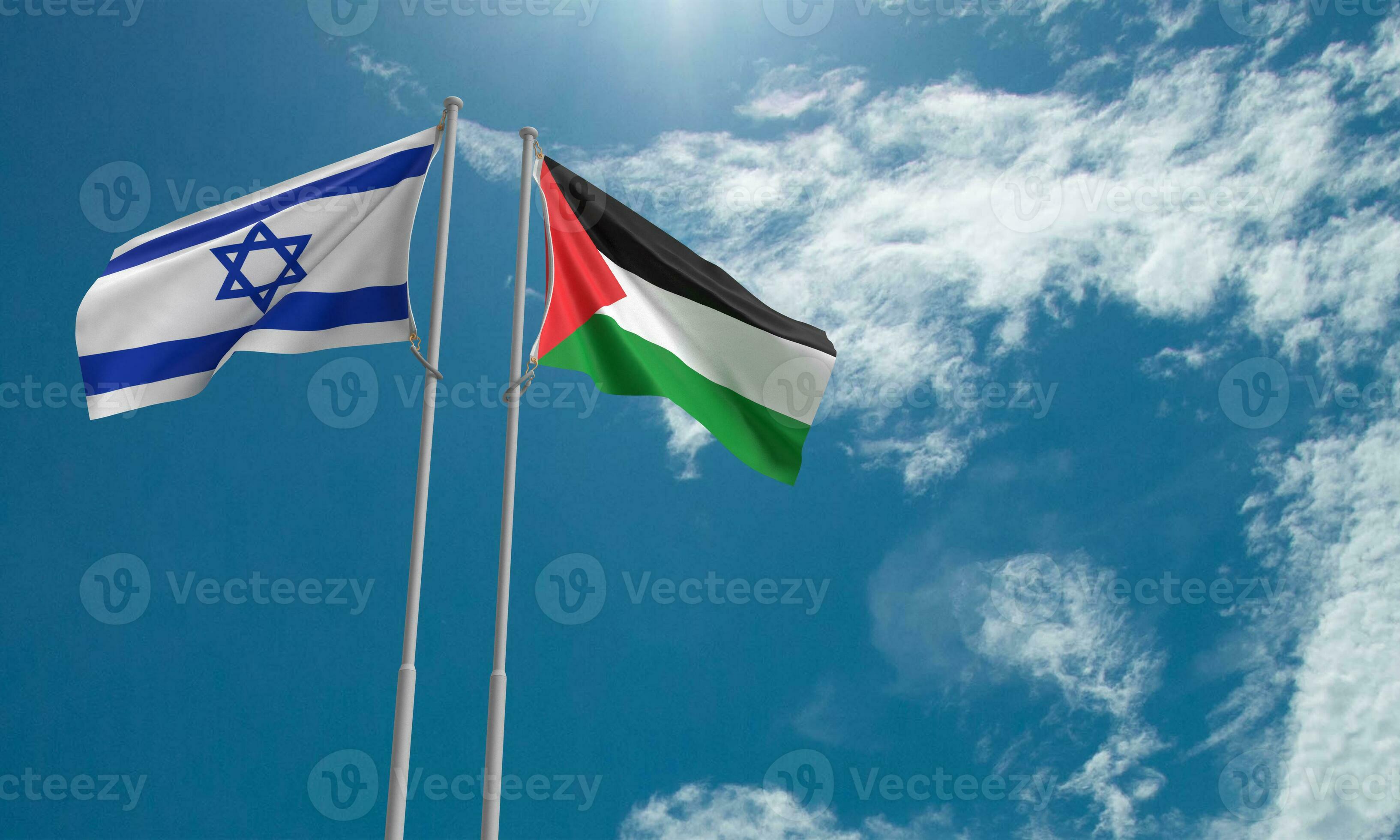 israel palestine flag waving blue sky cloud background wallpaper copy