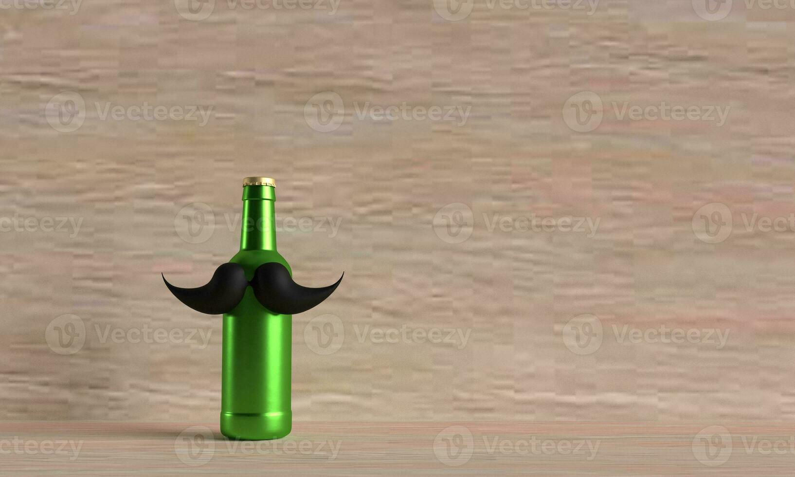 green bottle beard mustache table wooden copy space symbol decoration movember november male man father dad businessman fun enjoy lifestyle retro vintage design concept cancer barber drink alcohol photo