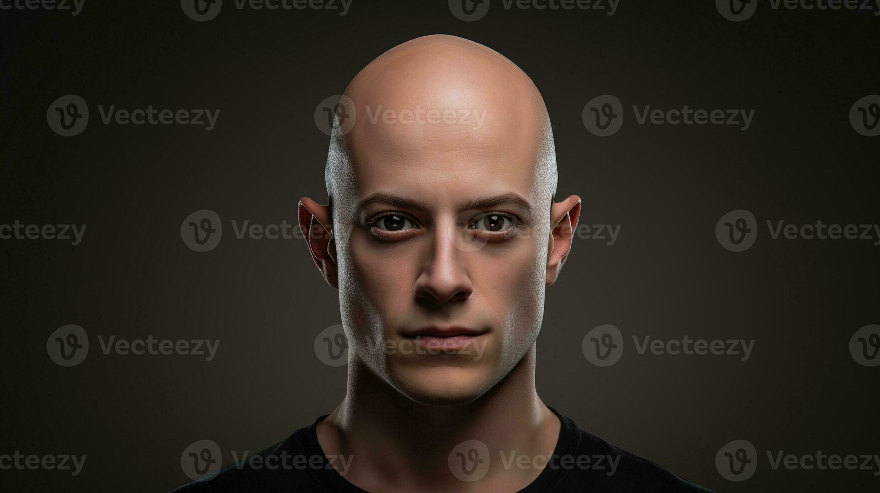 a bald man with a black shirt on. generative ai photo