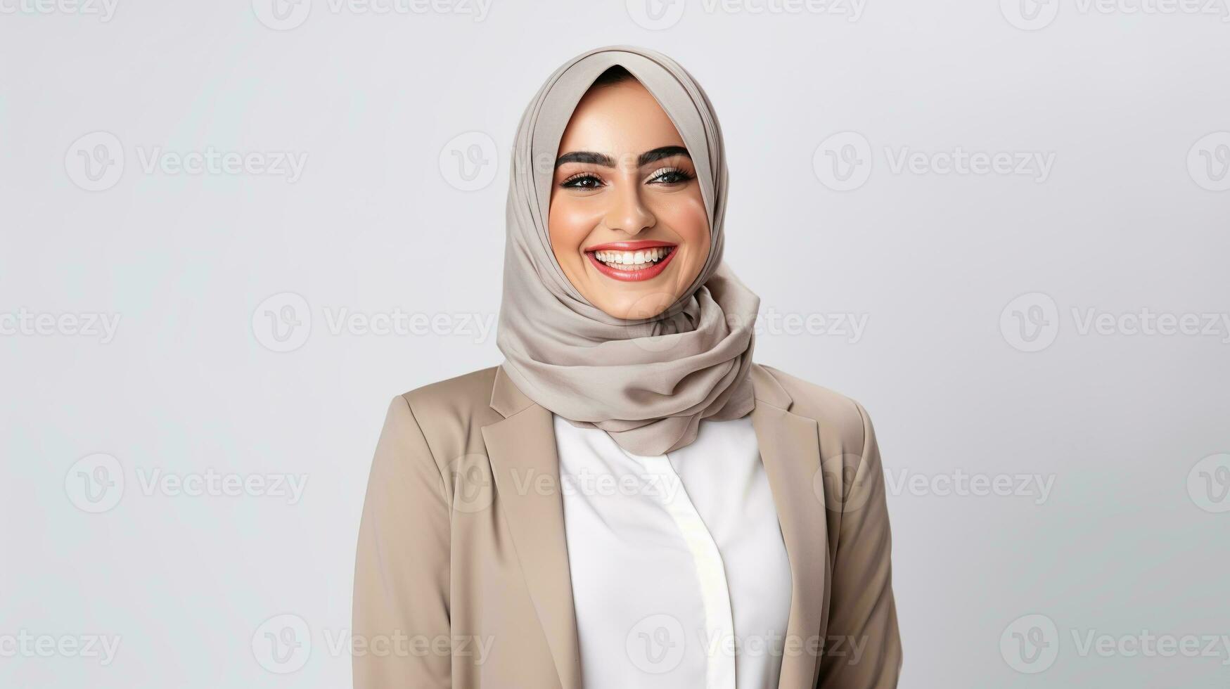 a woman wearing a hijab is smiling. generative ai photo