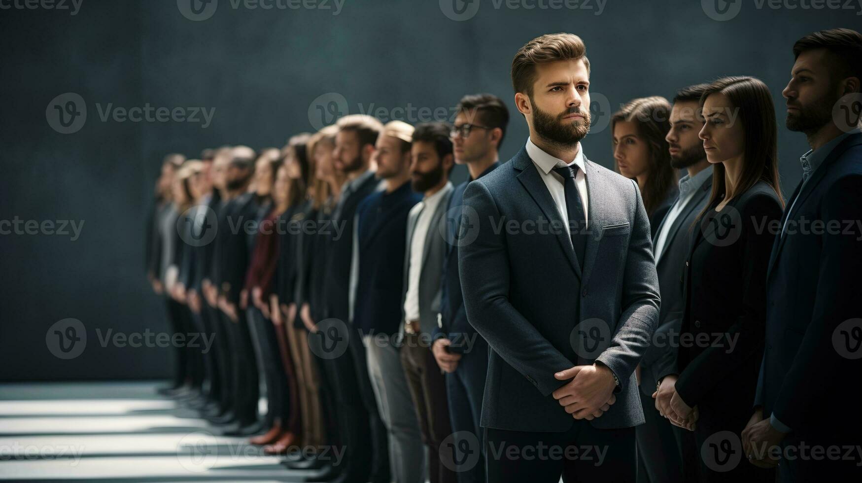 businessman standing in a line of people. AI Generative photo