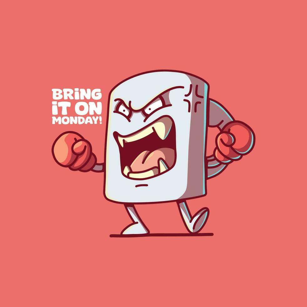 Angry Coffee mug character about being Monday vector illustration. Inspiration. motivation, and brand design concepts.