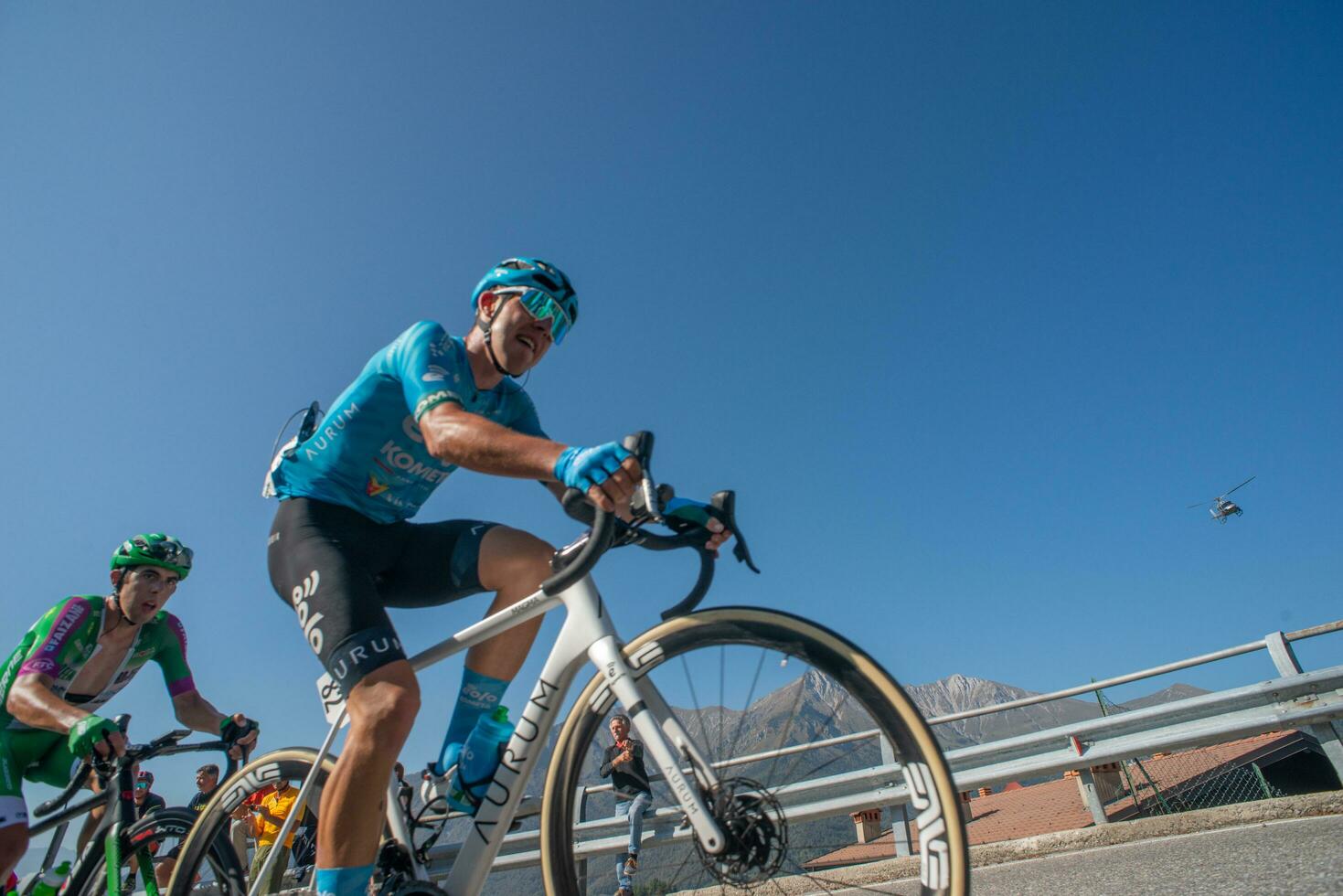 Bergamo Italy 2023 Giro di lombardia cyclists climbing the climb of the Zambla hill photo