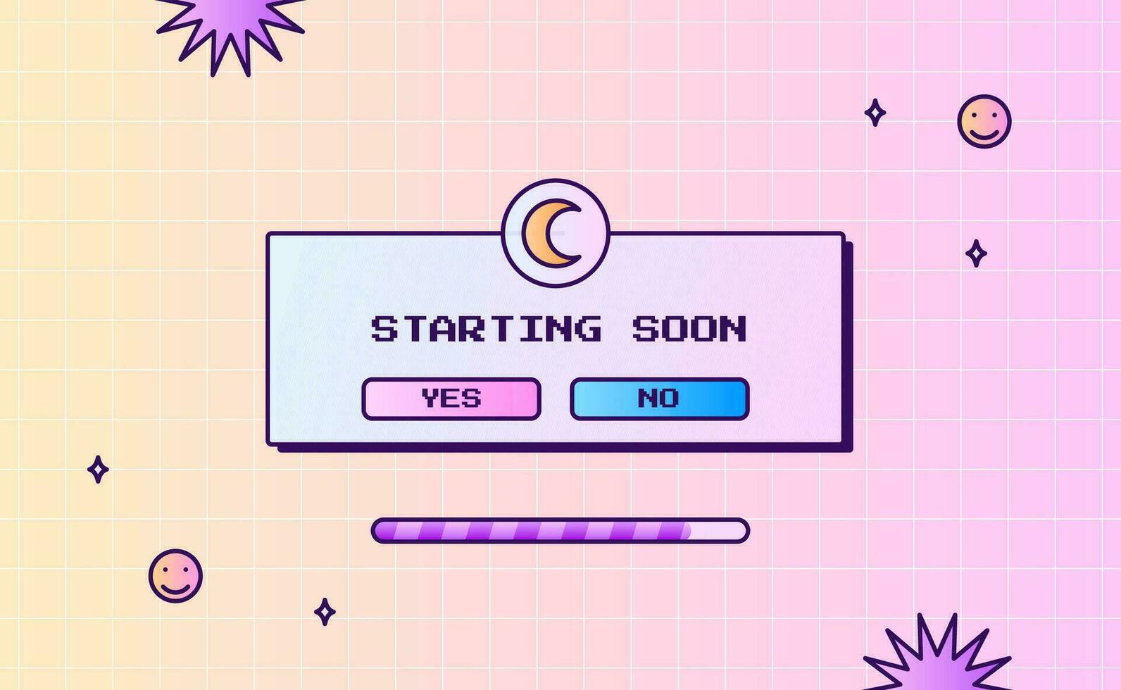 Stream starting soon offline screen ui layout modern pink purple gradient with window interface for gaming or streaming vector