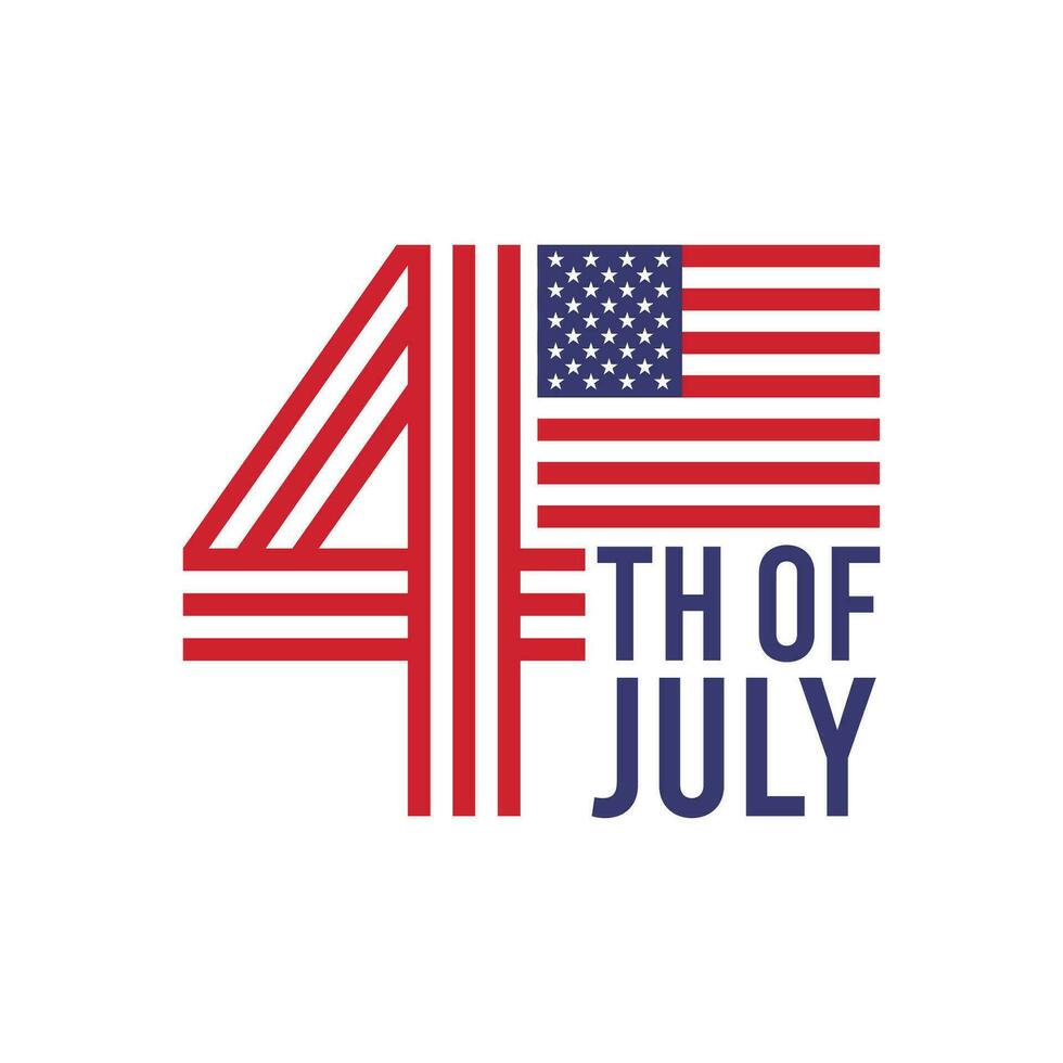 4th July typography banner template vector illustration with USA flag style red, blue, star icon background. USA independence day celebrating banner, poster, template design.