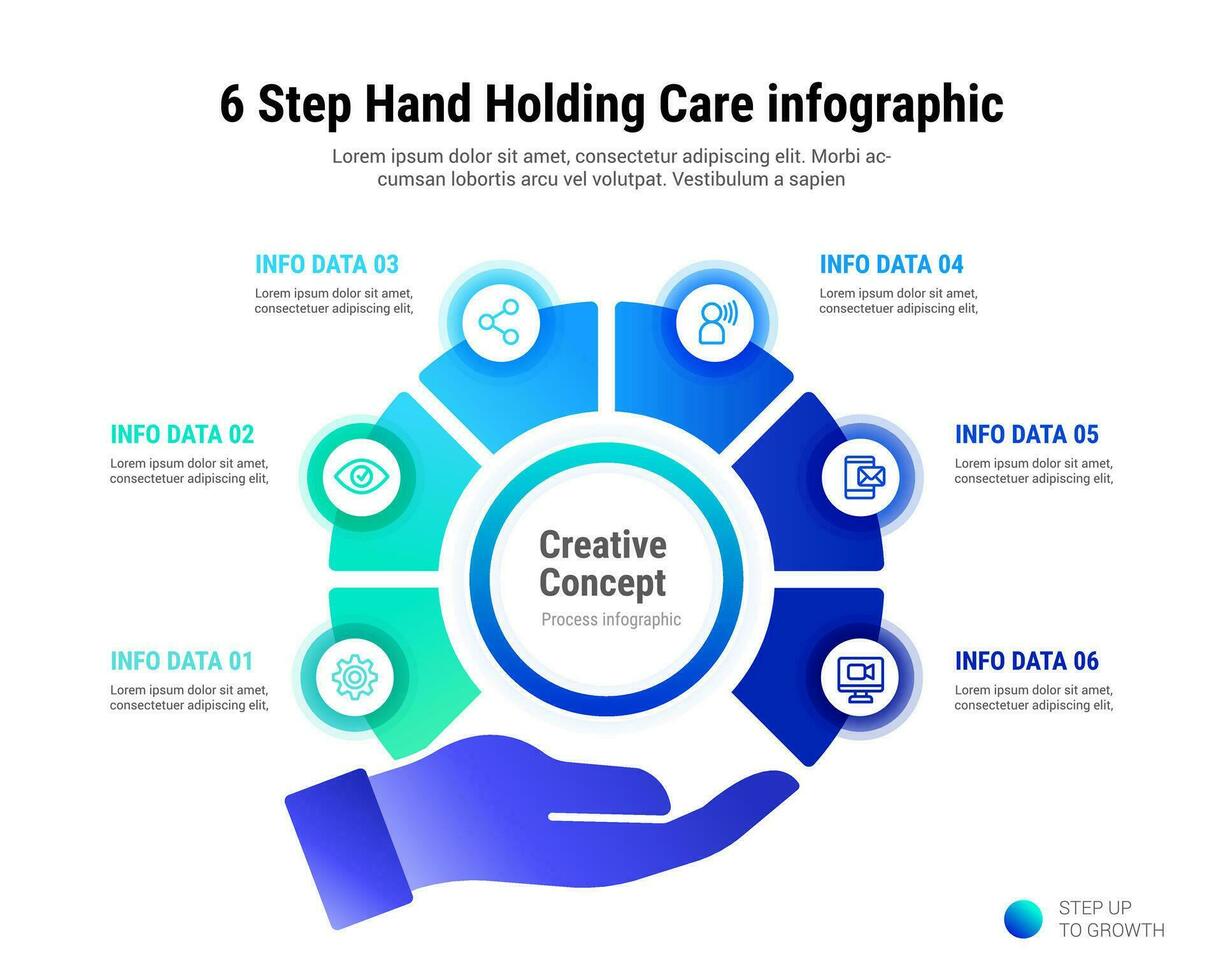 6 Step Hand Holding Care infographic vector