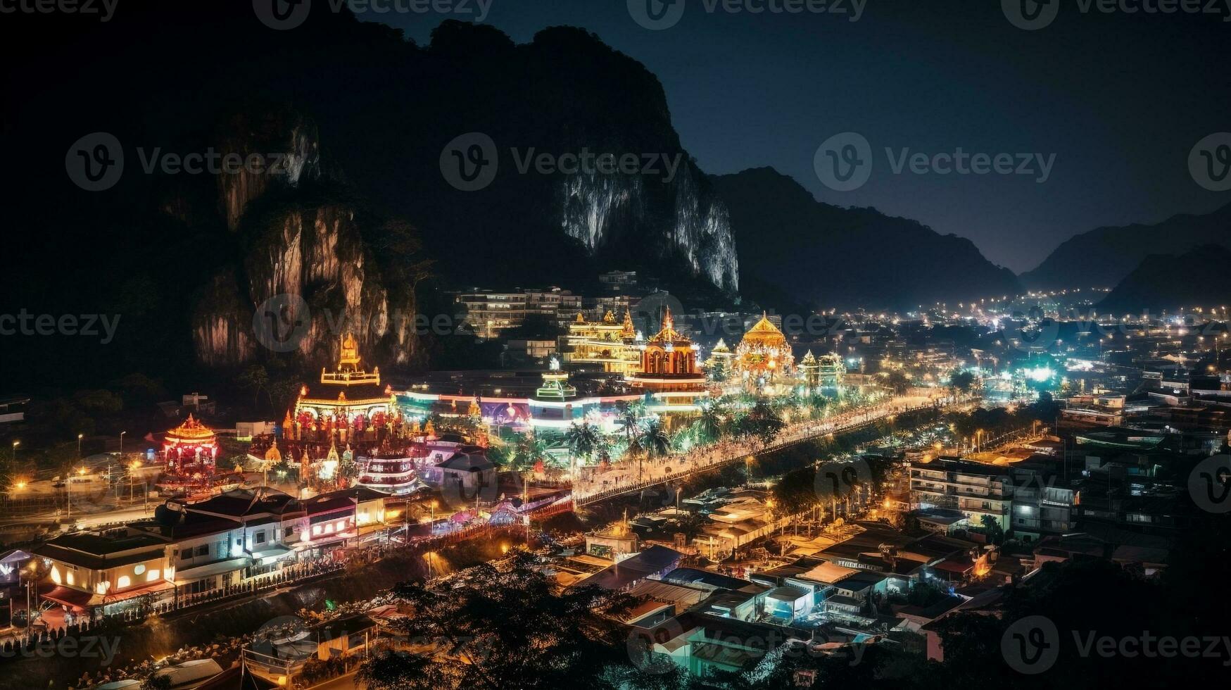 Night view of Batu Caves. Generative AI photo