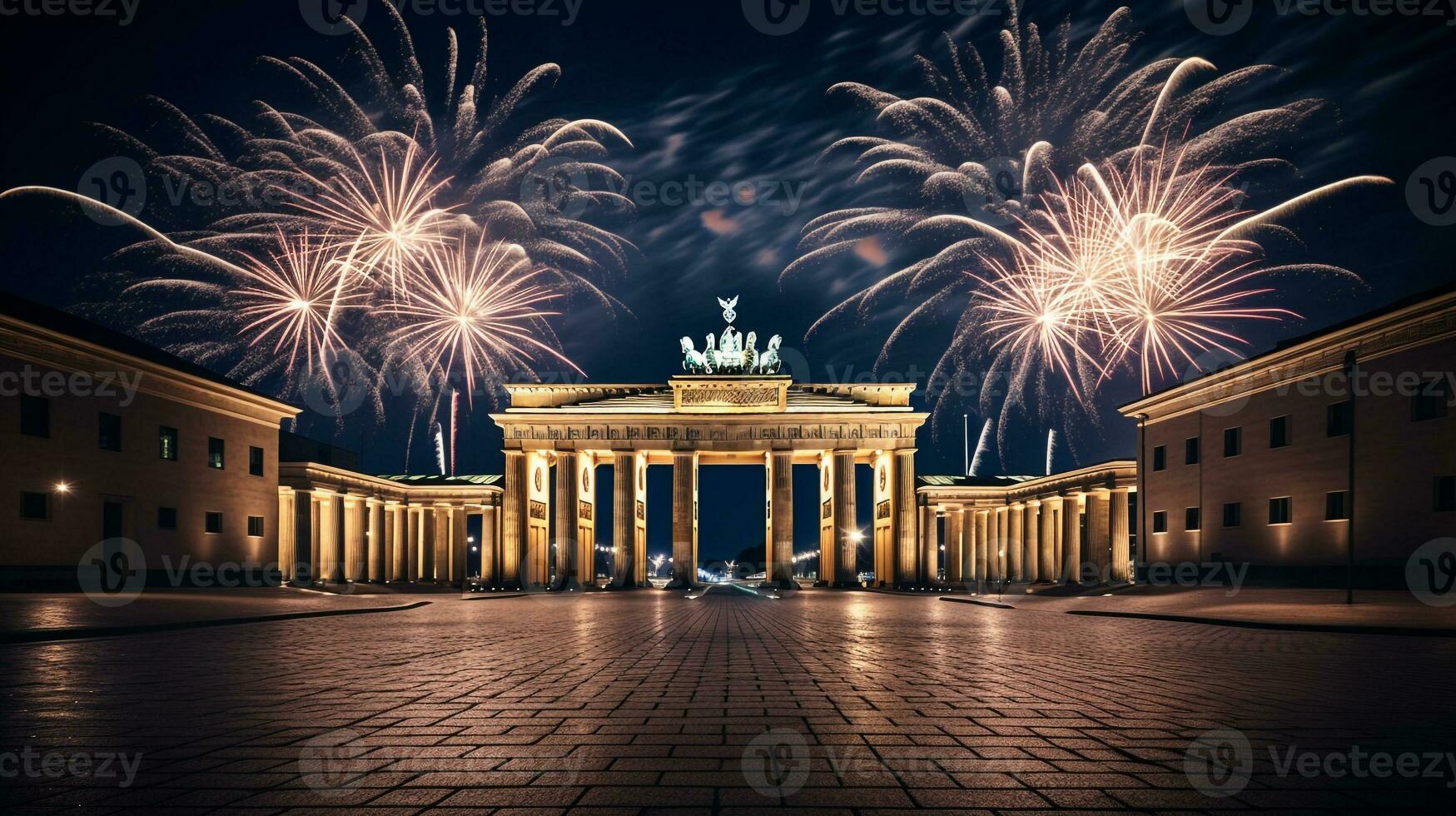 Night view of Brandenburg Gate. Generative AI photo