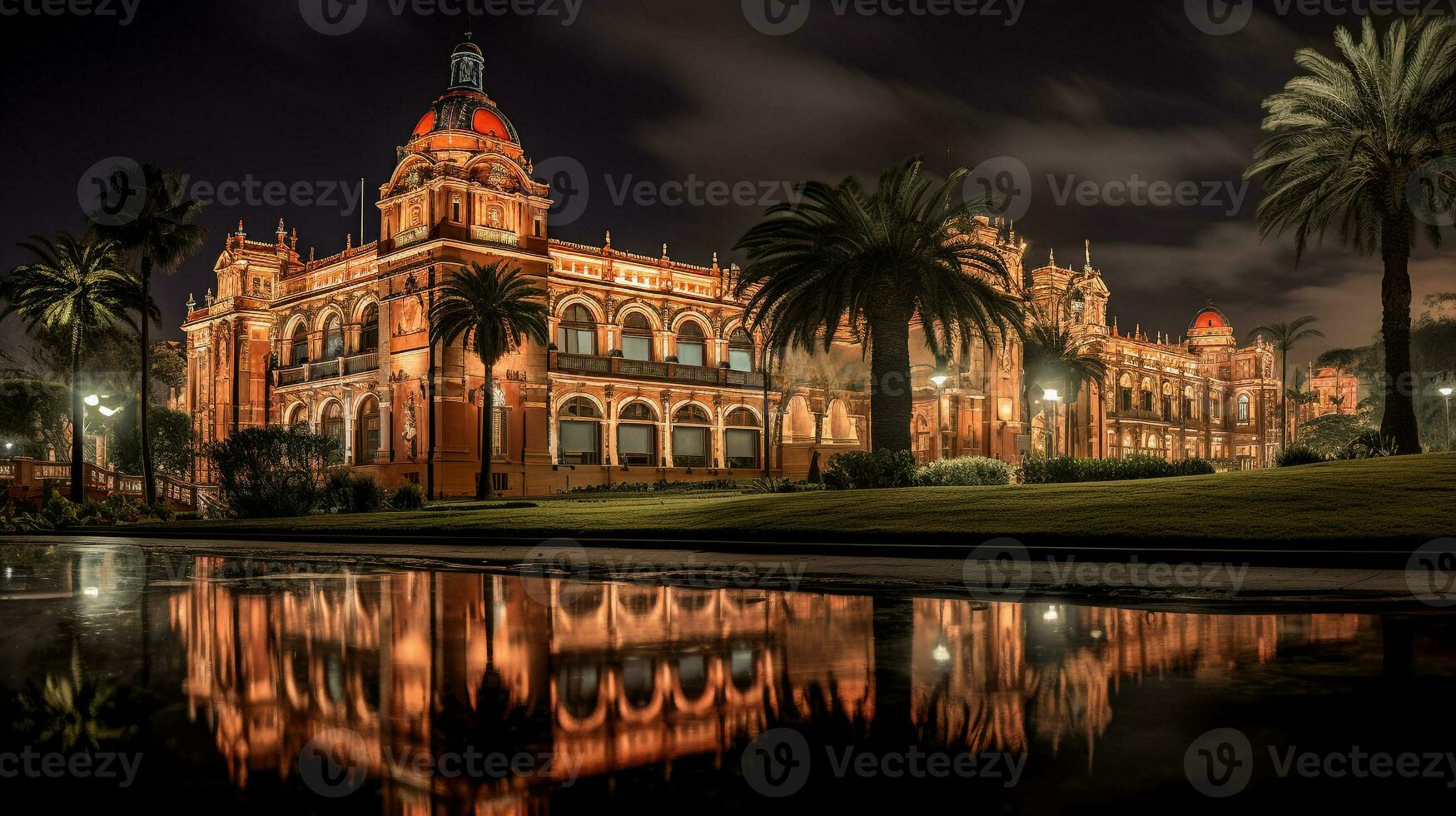 Night view of Casa Rosada. Generative AI photo