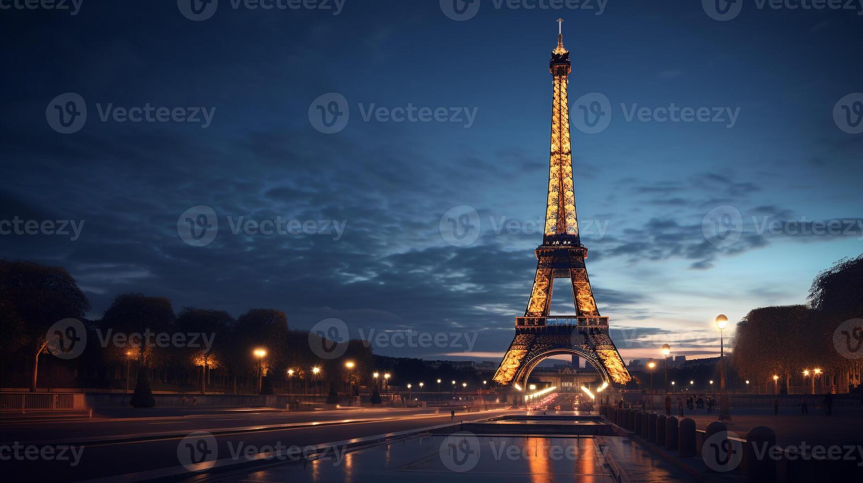 Night view of Eiffel Tower. Generative AI photo