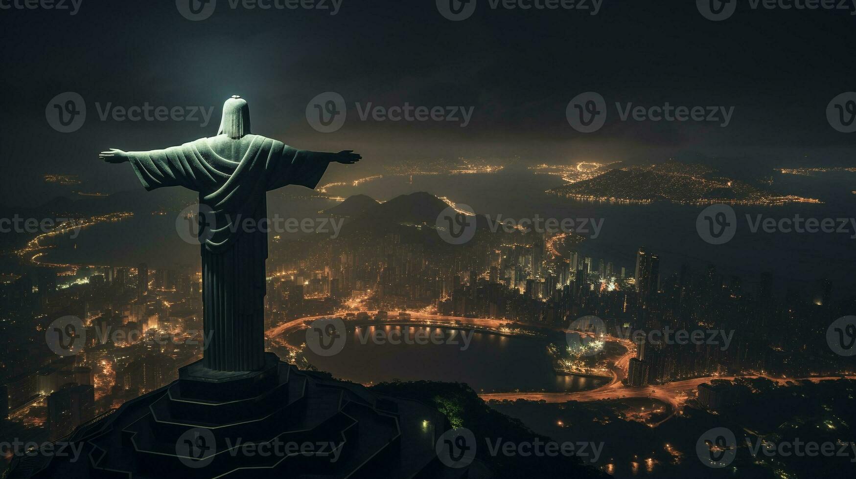 noche ver de Cristo el redentor. generativo ai foto