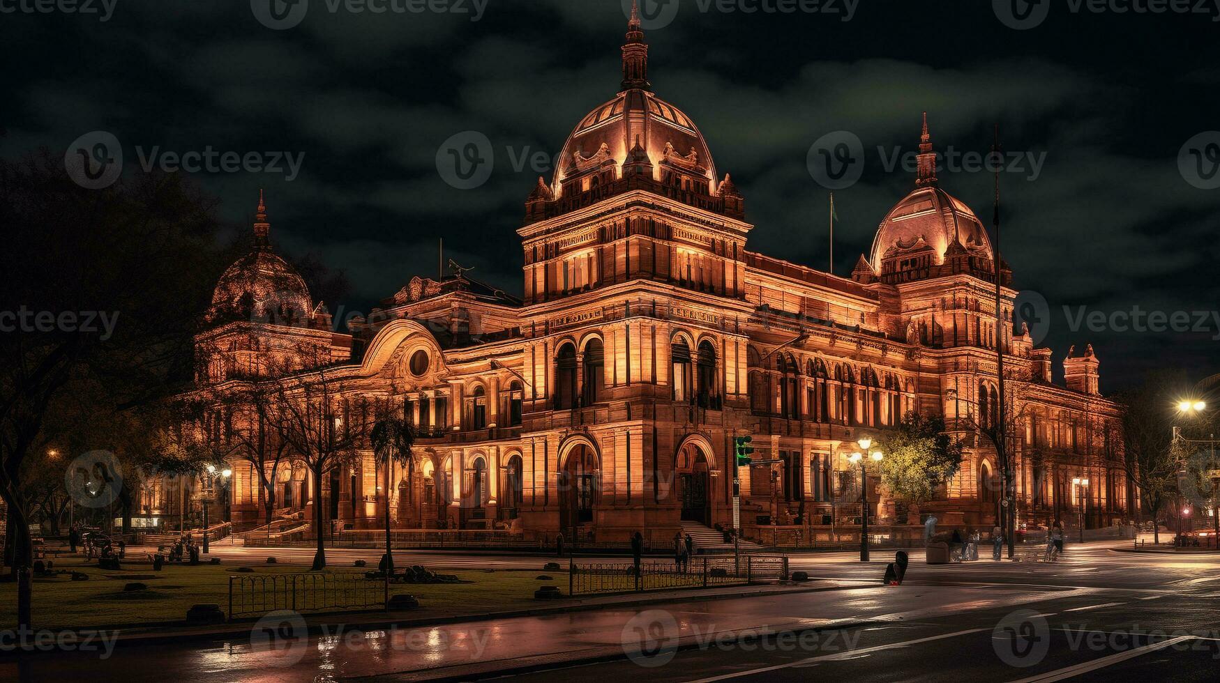 Night view of Casa Rosada. Generative AI photo