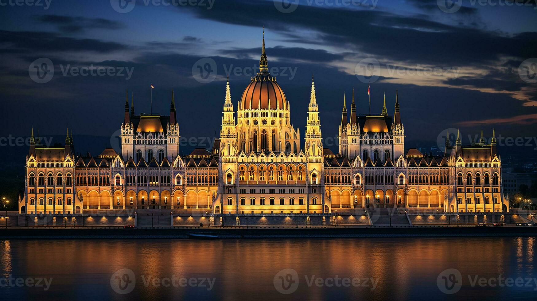 noche ver de Budapest parlamento. generativo ai foto