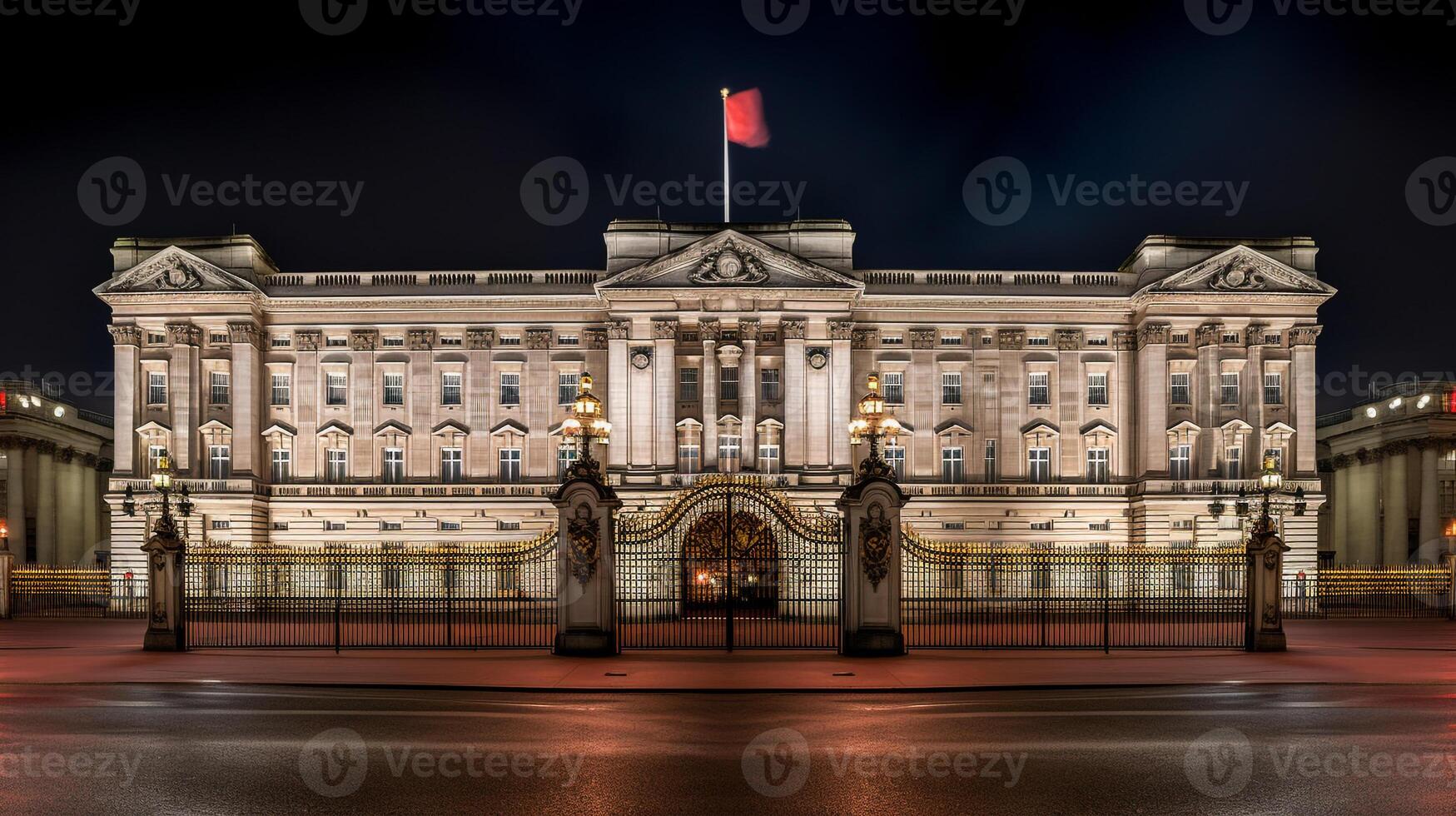 Night view of Buckingham Palace. Generative AI photo