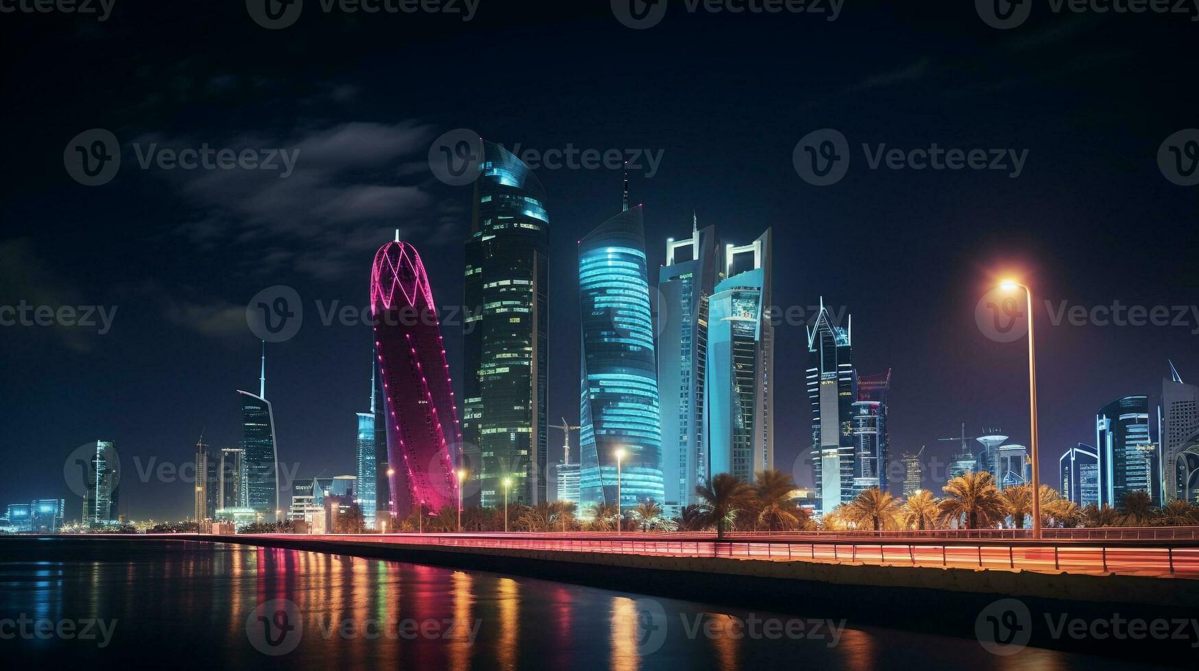 Night view of Burj Qatar. Generative AI photo