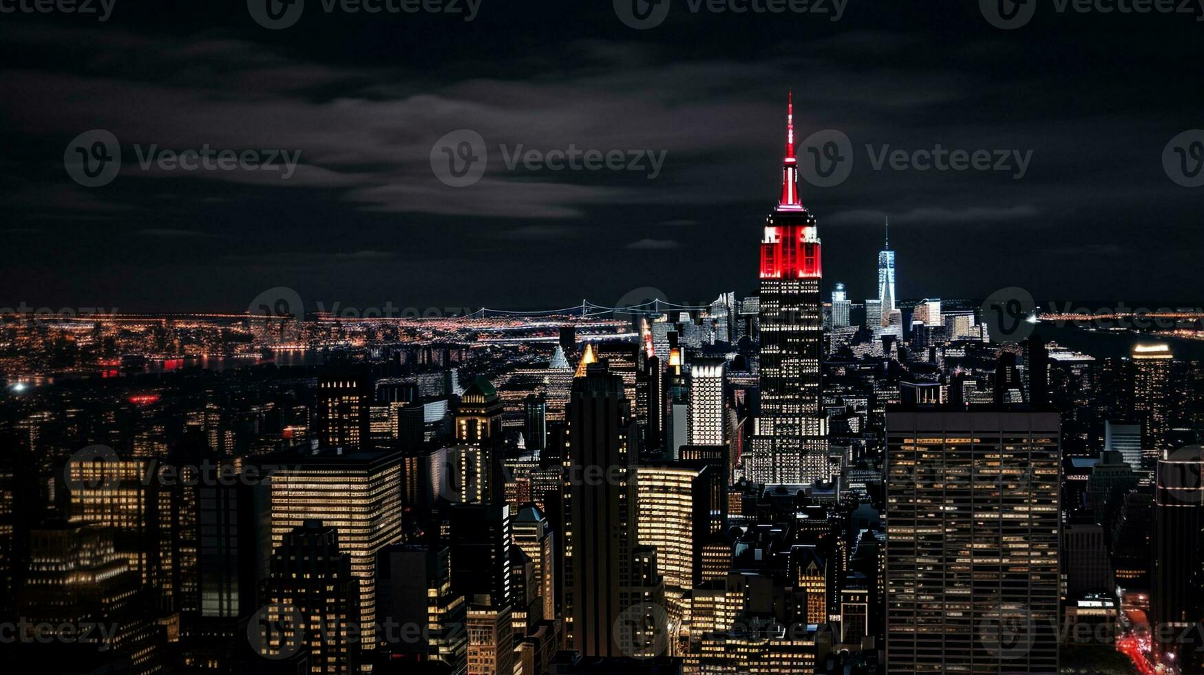 Night view of Empire State Building. Generative AI photo