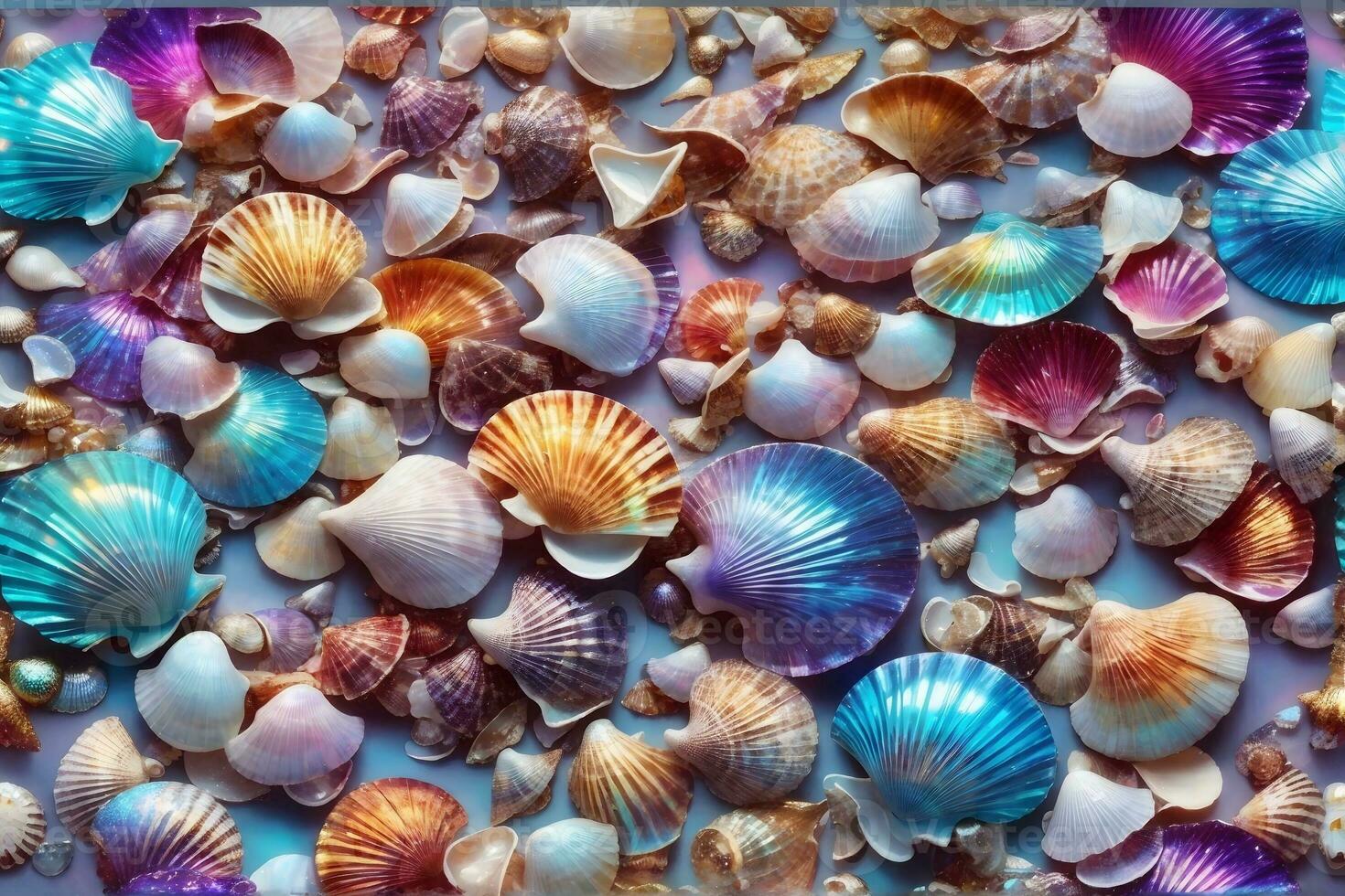 Holographic Seashell Wallpaper, Iridescent Seashell Background, Seashell Background, Seashell Wallpaper, AI Generative photo