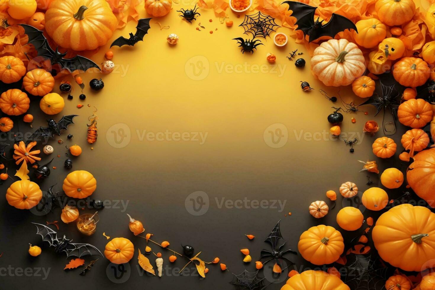 Halloween Elements Border Background, Halloween Party Border Background, Halloween Background, Top View Halloween Background, AI Generative photo