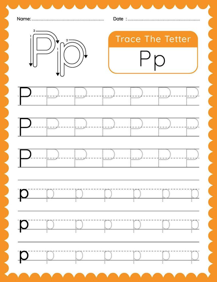 Alphabet Letter P Trace Worksheet for Kids vector