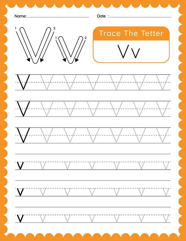 Alphabet Letter V Trace Worksheet for Kids vector