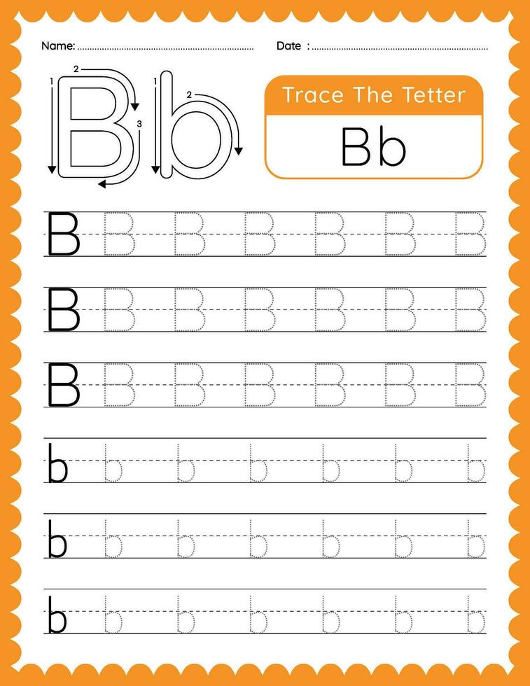 Alphabet Letter B Trace Worksheet for Kids vector