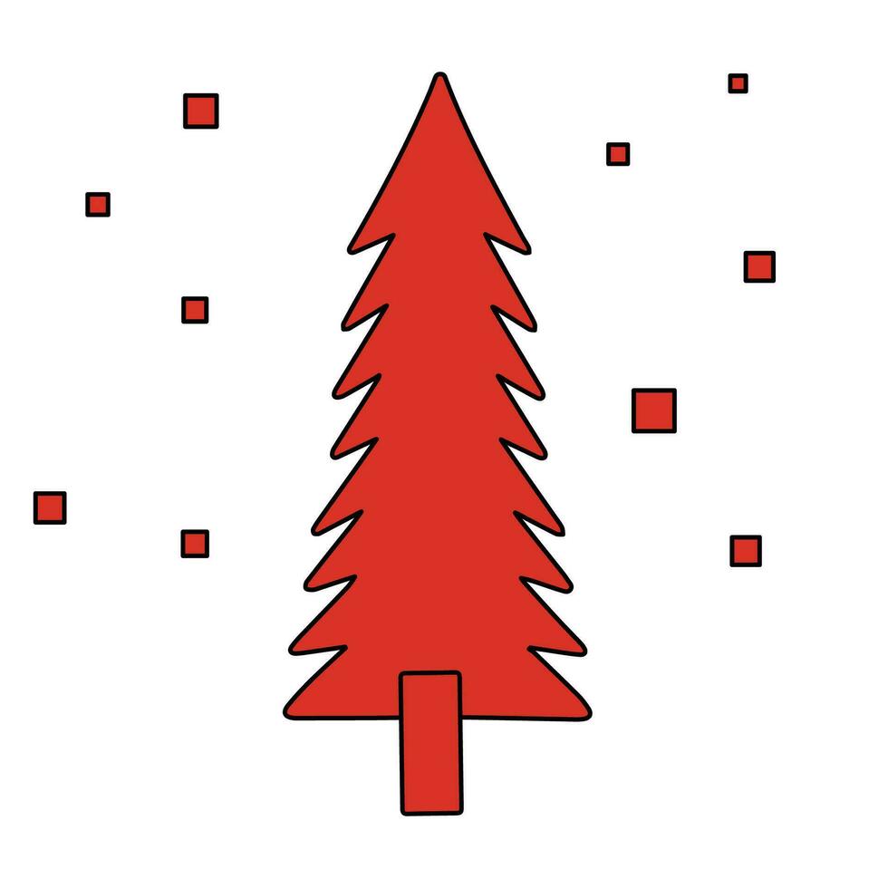 Christmas red tree. Symbol of the New Year. Doodle illustration. Postcard design. Isolated vector
