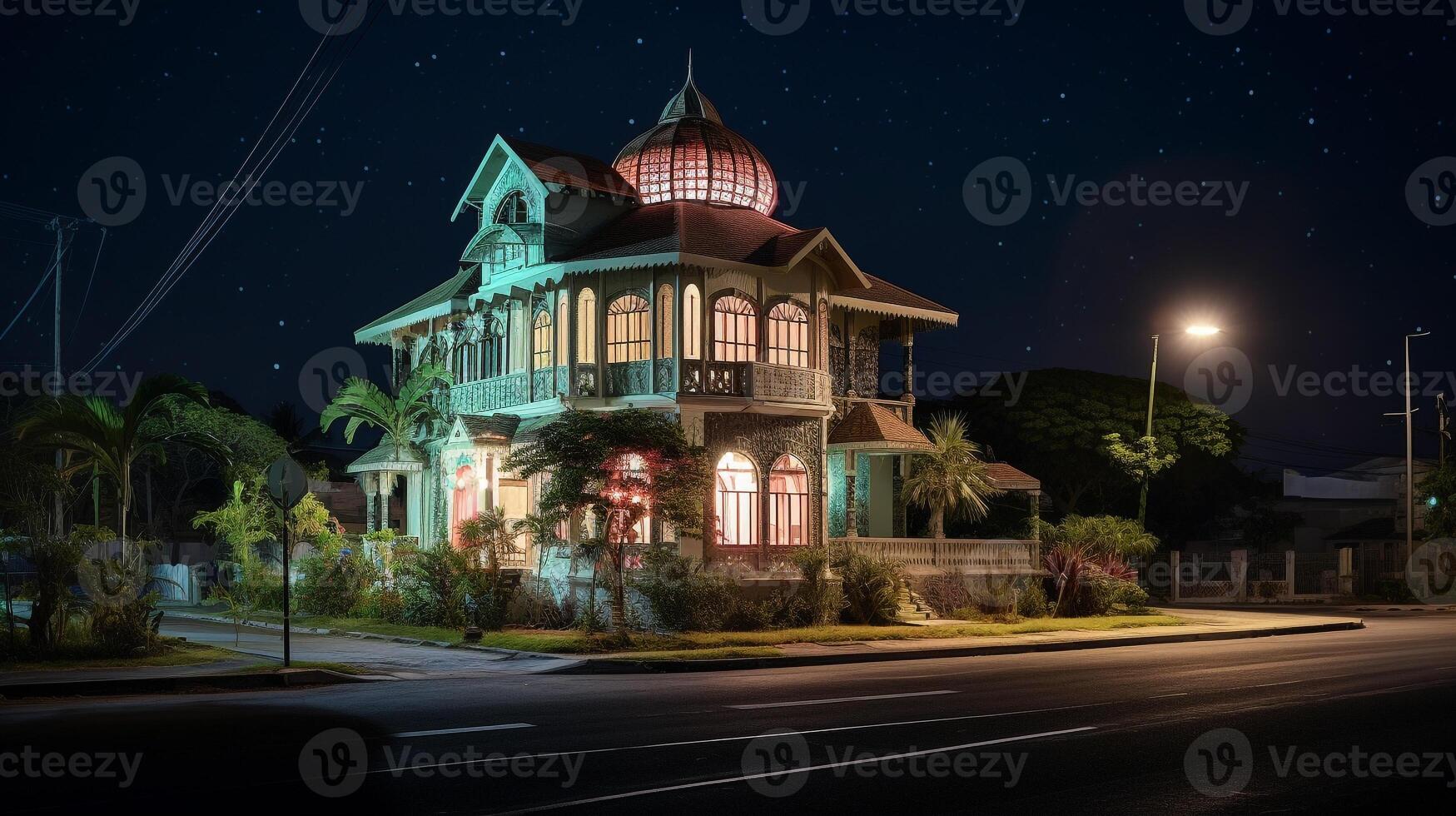 Night view of House of Wonders. Generative AI photo