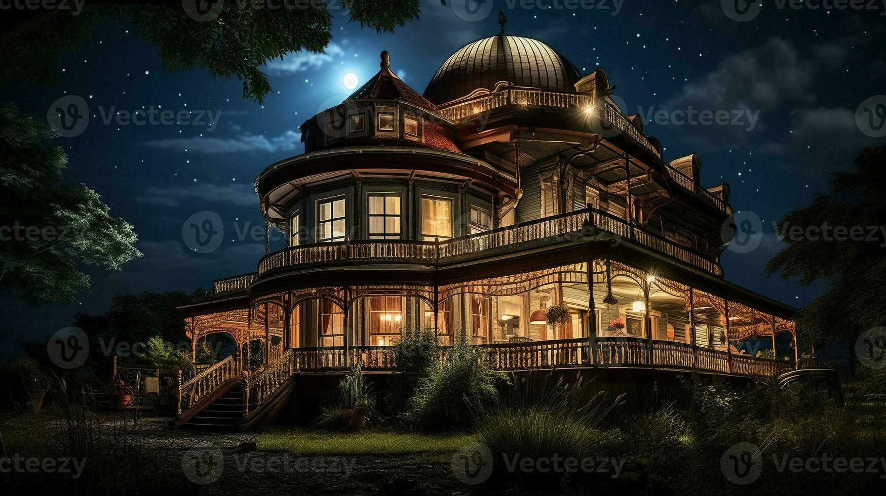 Night view of House of Wonders. Generative AI photo