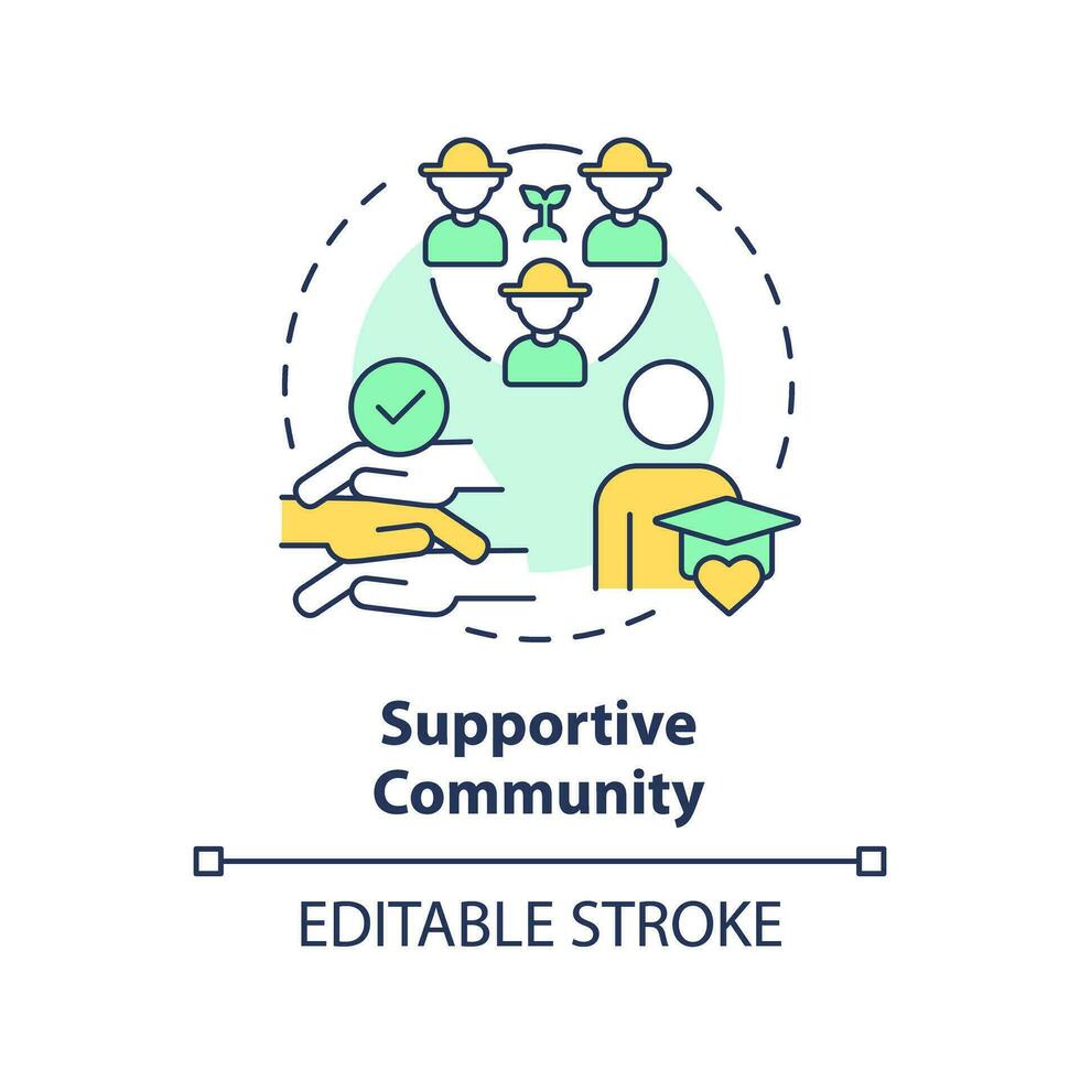 Supportive community multi color concept icon. Agriculture education. Like minded. Farm science. College student. Round shape line illustration. Abstract idea. Graphic design. Easy to use vector