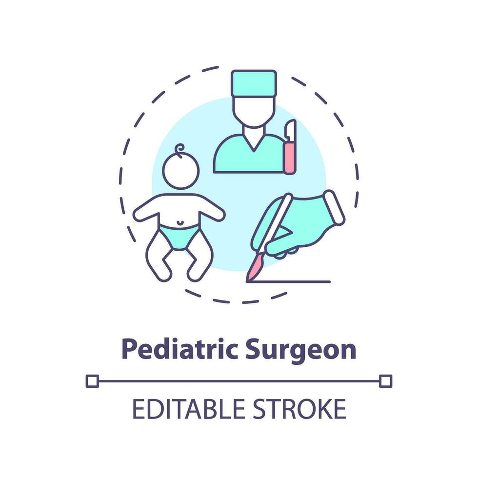 Pediatric surgeon concept icon. Surgical procedure. Operating room. Child patient. Children surgery. Medical doctor abstract idea thin line illustration. Isolated outline drawing. Editable stroke vector