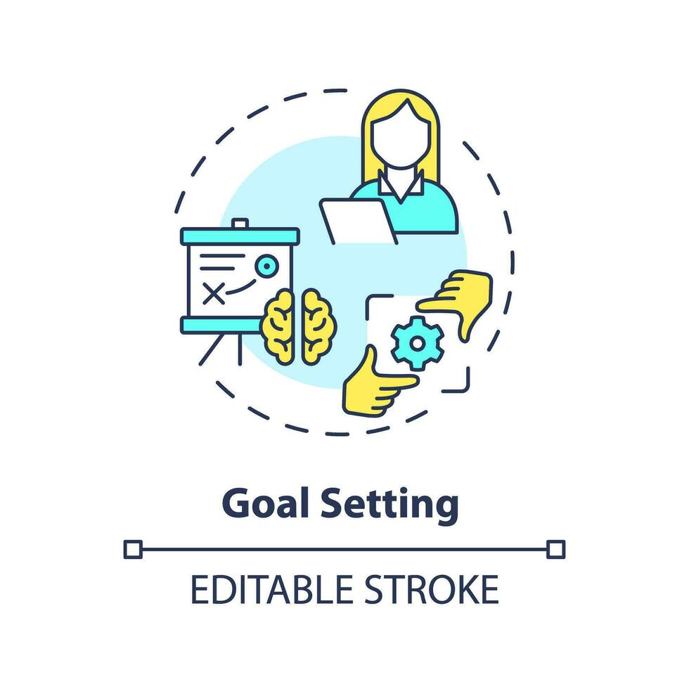 2D editable goal setting thin line icon concept, isolated vector, multicolor illustration representing behavioral therapy. vector