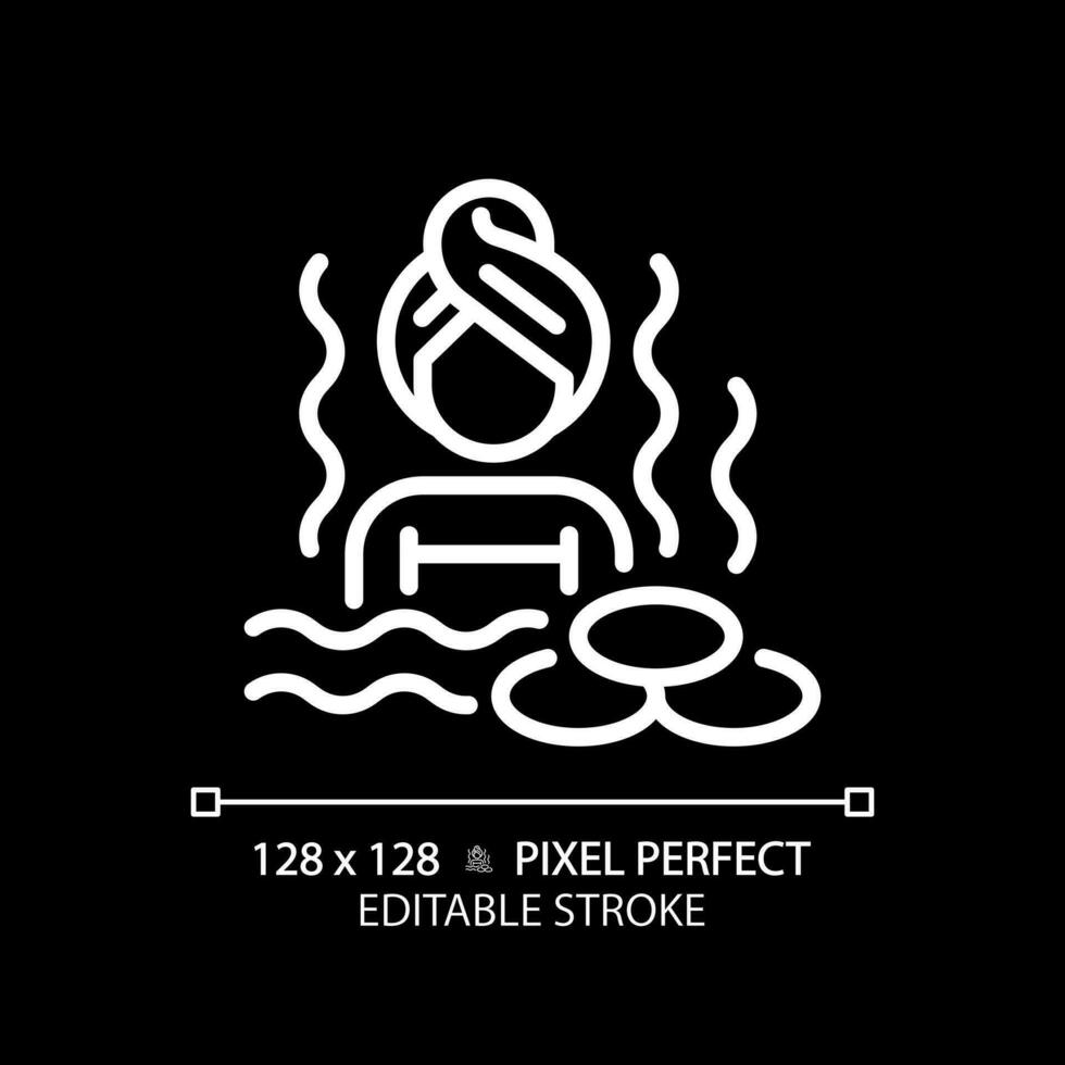 2D pixel perfect editable white hot water bath icon, isolated vector, meditation thin line illustration. vector