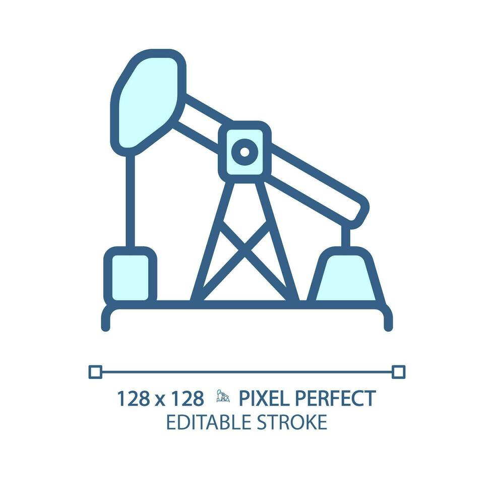 Oil pump light blue icon. Petroleum industry. Technology equipment. Oil extraction. Manufacturing business. RGB color sign. Simple design. Web symbol. Contour line. Flat illustration. Isolated object vector