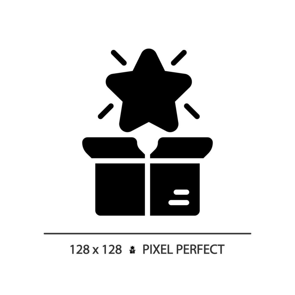 Pixel perfect glyph style star over box icon, isolated vector, product management illustration. vector