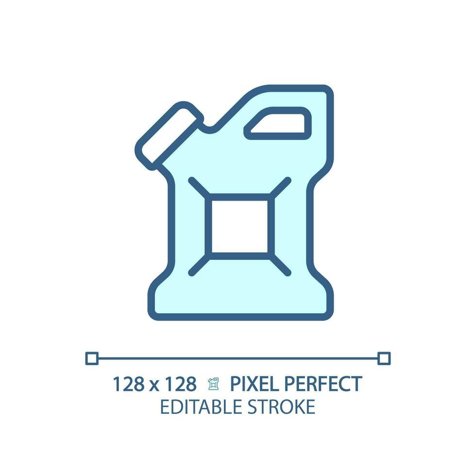 Jerrycan light blue icon. Plastic canister. Jerry can. Motor oil bottle. Fuel container. Diesel can. RGB color sign. Simple design. Web symbol. Contour line. Flat illustration. Isolated object vector