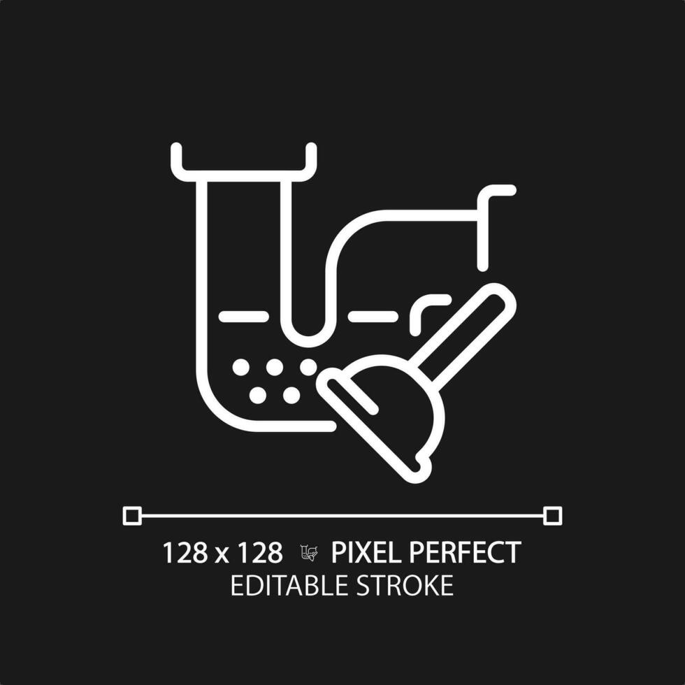 2D pixel perfect editable white drain blockage and plunger icon, isolated vector, thin line illustration representing plumbing. vector