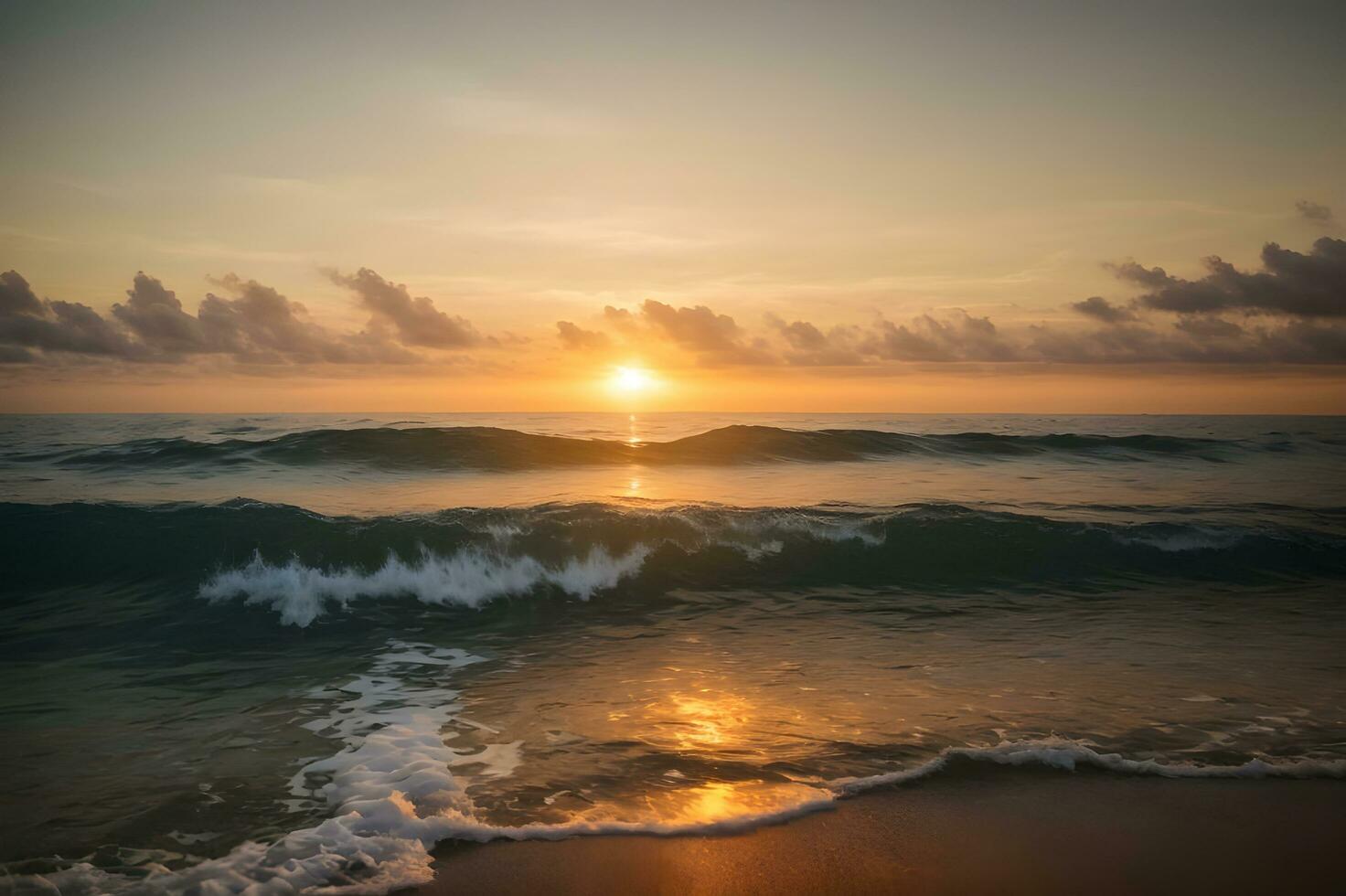 hermosa puesta de sol ver desde playa, ai generado. foto