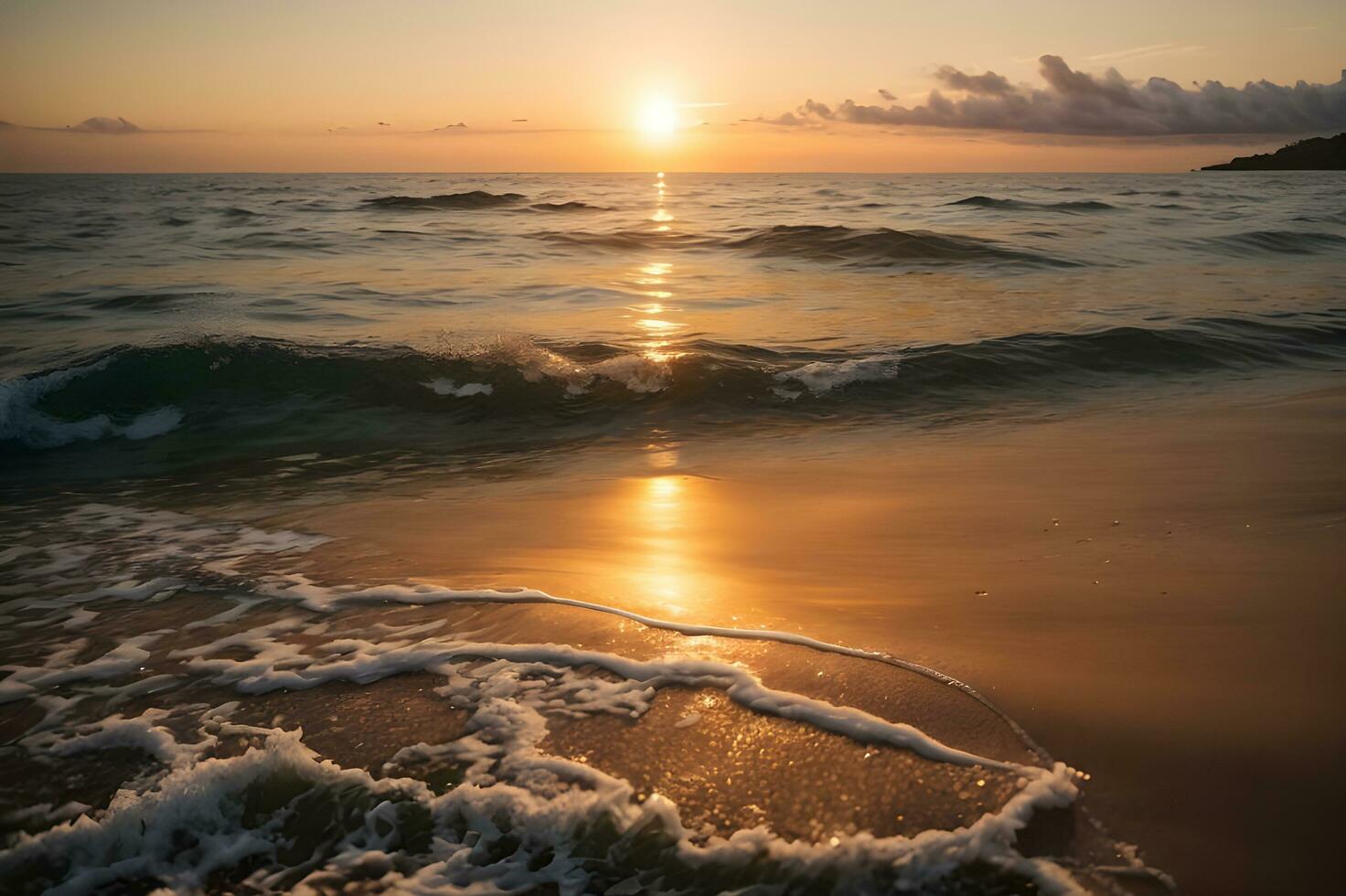 hermosa puesta de sol ver desde playa, ai generado. foto