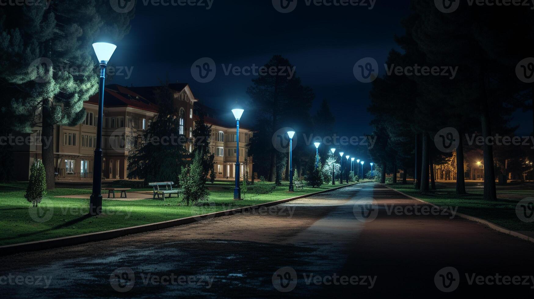 Night view of Ifrane University. Generative AI photo