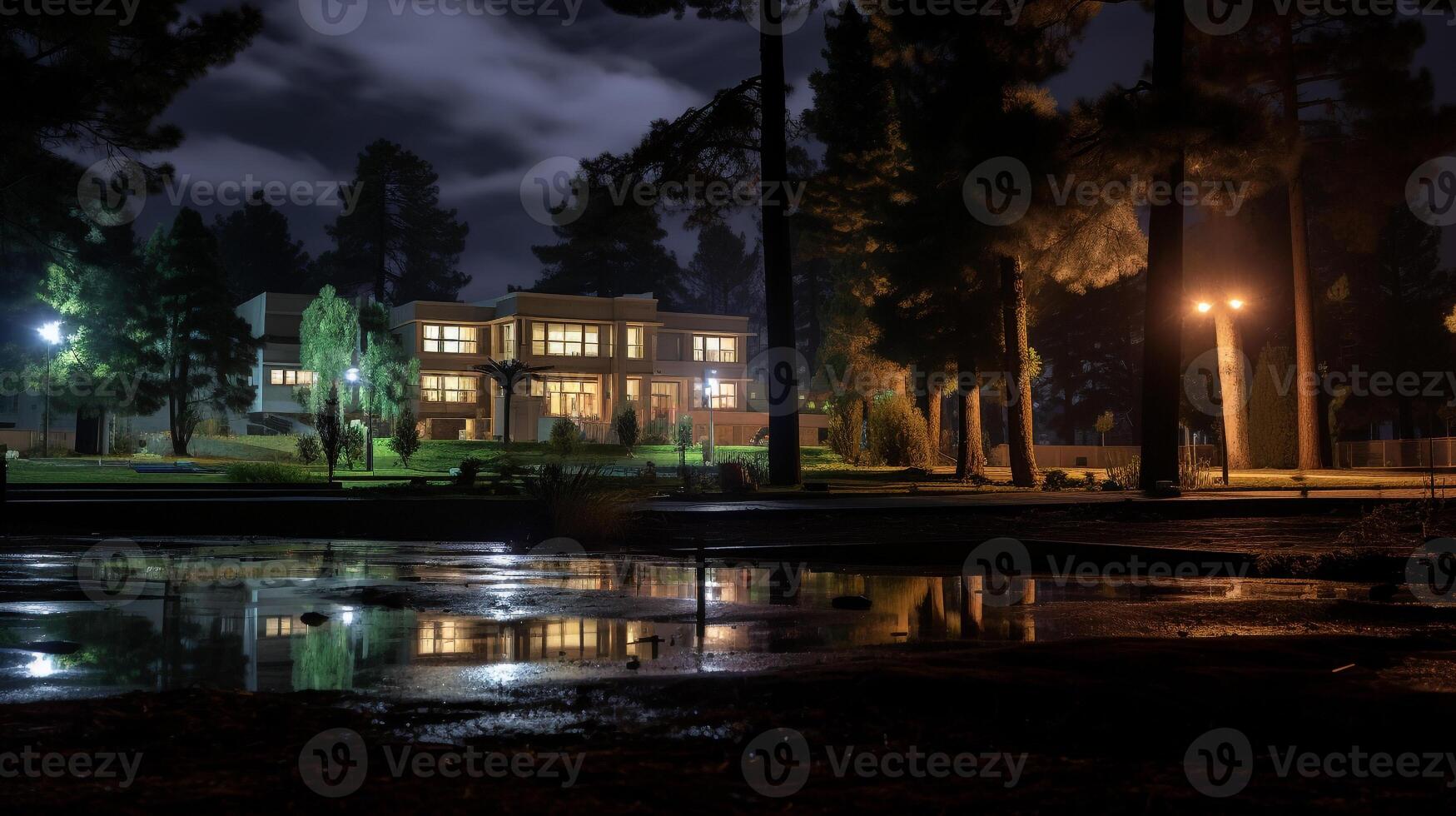 Night view of Ifrane University. Generative AI photo