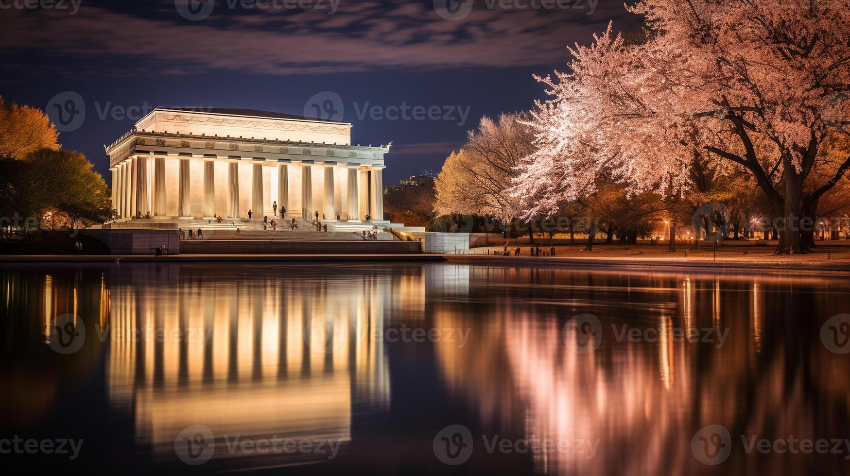 Night view of Lincoln Memorial. Generative AI photo