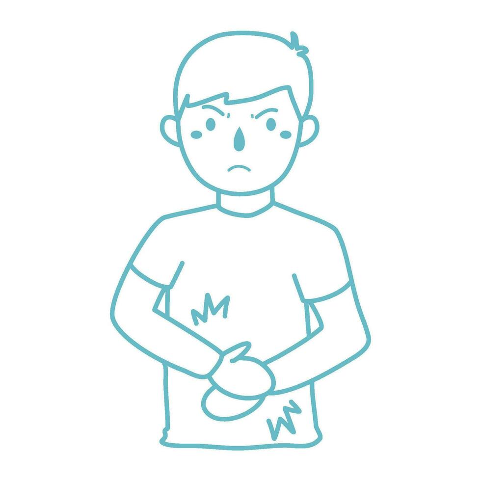 hand drawn man having stomach ache vector