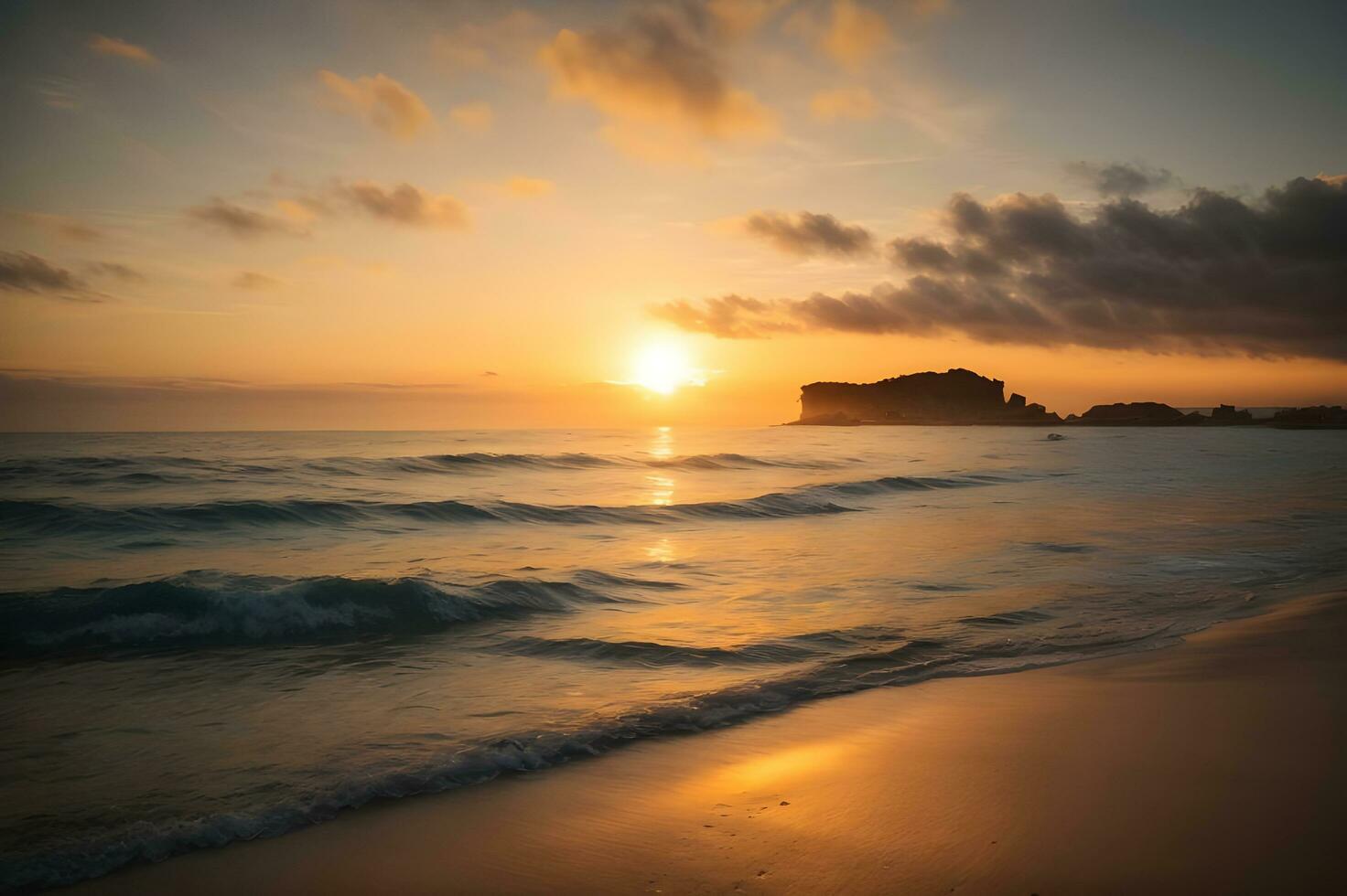 hermosa puesta de sol ver desde playa, ai generado. foto