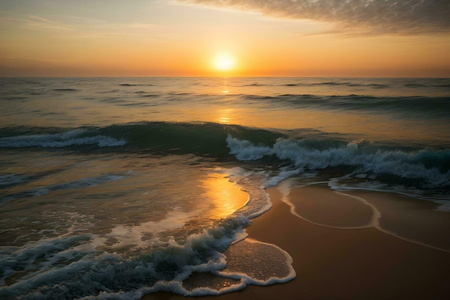 hermosa puesta de sol ver desde playa, ai generado. foto