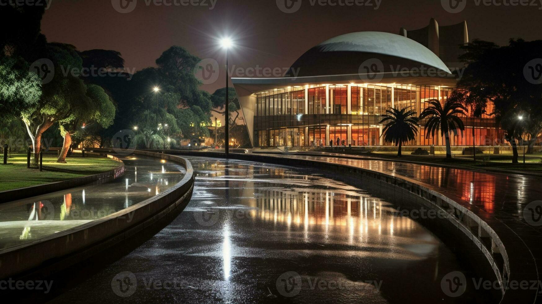 Night view of Nairobi National Museum. Generative AI photo