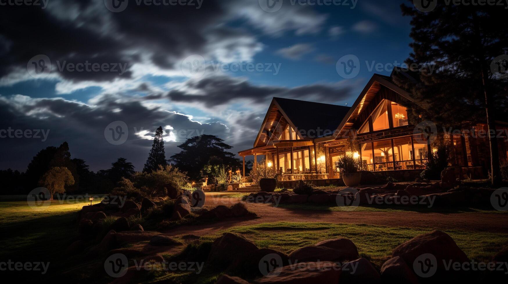 Night view of Mount Kenya Safari Club. Generative AI photo