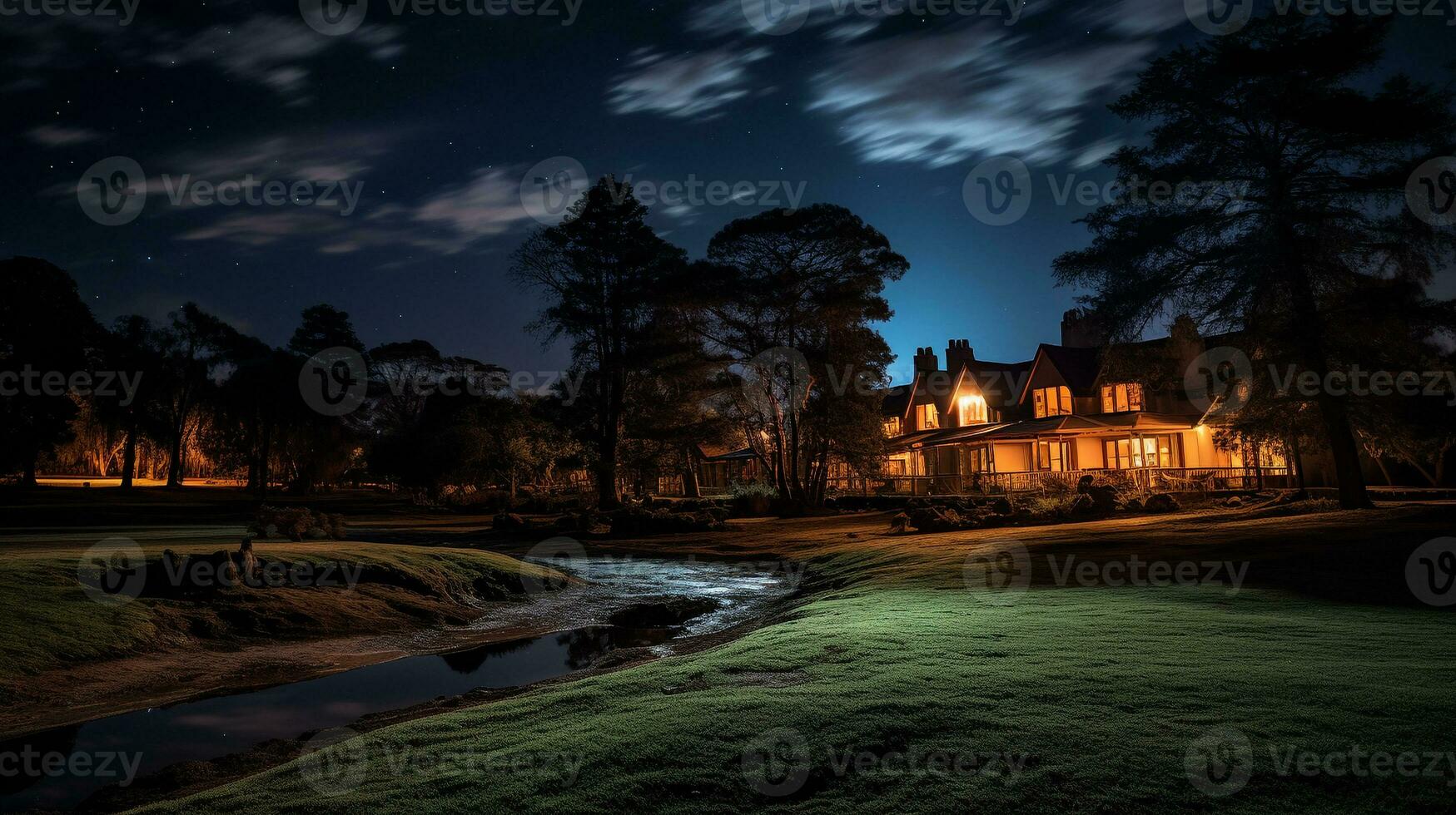 Night view of Mount Kenya Safari Club. Generative AI photo