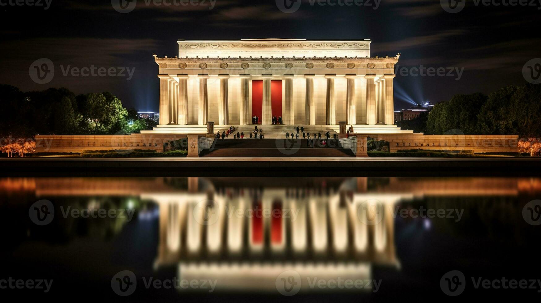 Night view of Lincoln Memorial. Generative AI photo