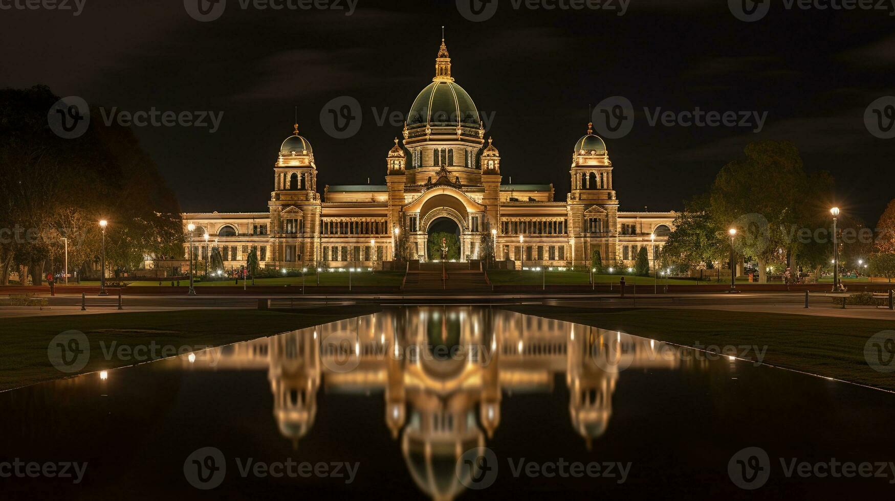 Night view of Royal Exhibition Building. Generative AI photo